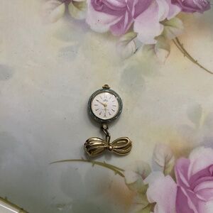 Capital Swiss 17 jewels Watch Blue Guilloche Case with Gold Filled Bow Fob